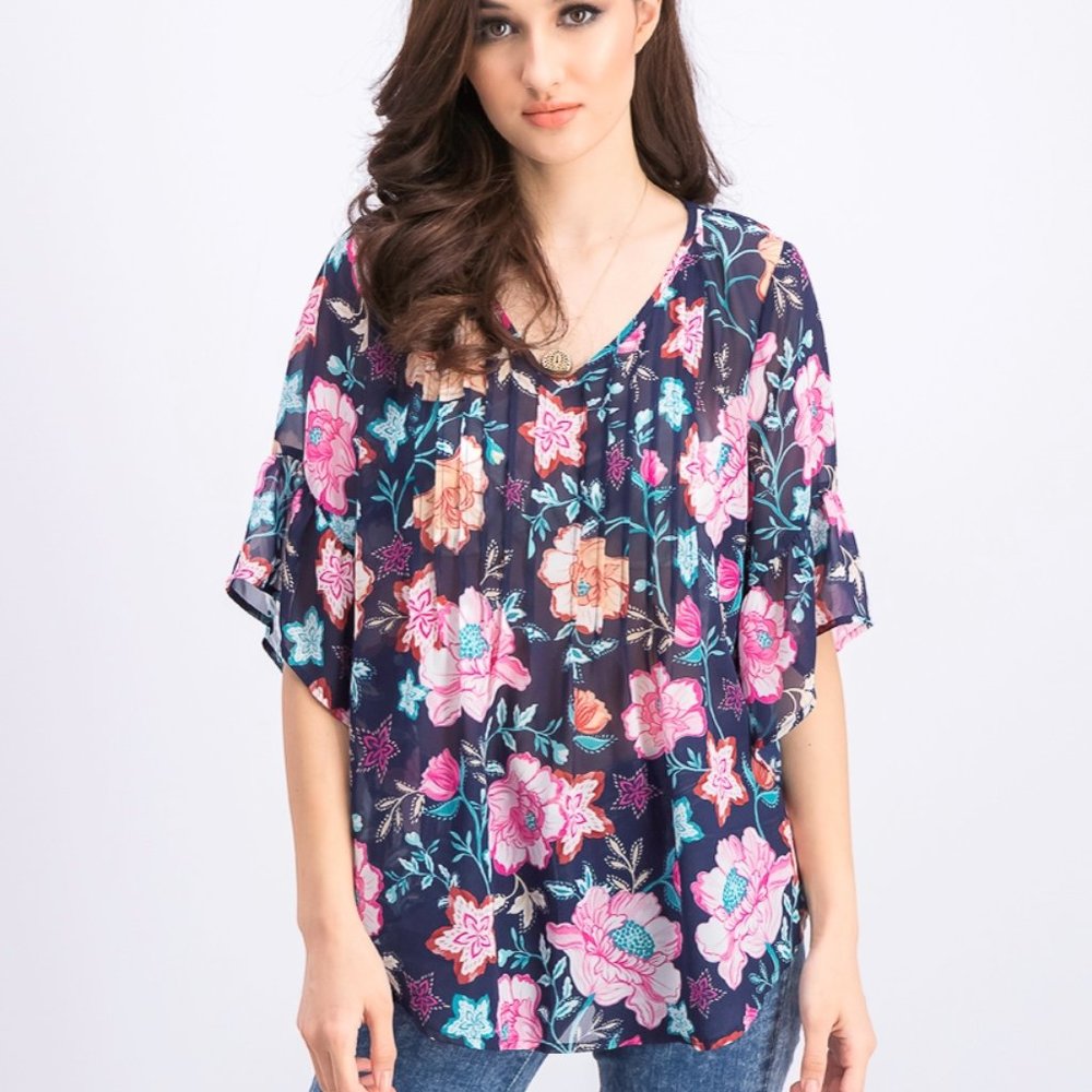 Style & Co. Womens Retro Scarf-Print Pintuck-Pleat Top in Summer Flora NWT